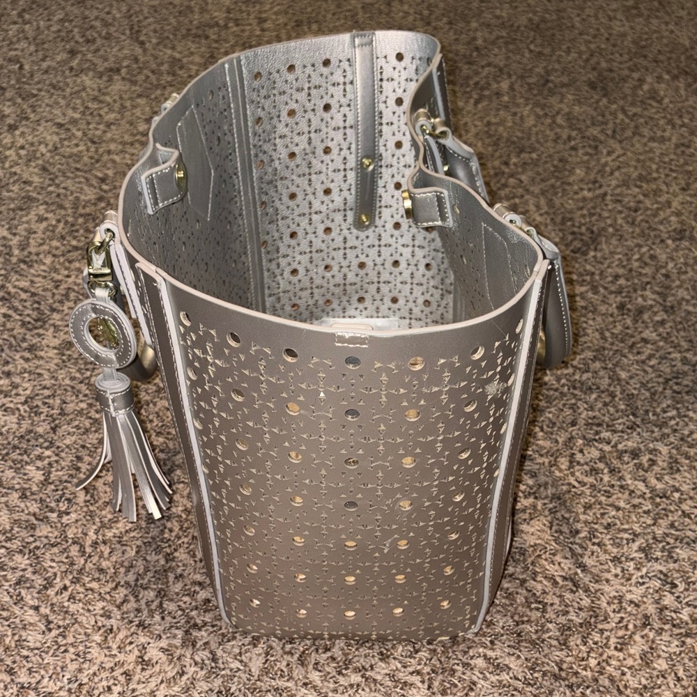 Steve Madden Silver Perforated Tote with Tassel - Picture 6 of 6